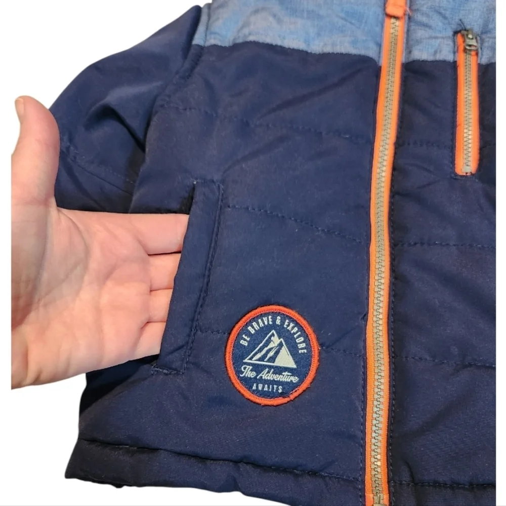 Carter's Toddler Boy Blue And Orange Hooded Quilted Puffer Winter Jacket Size 2T